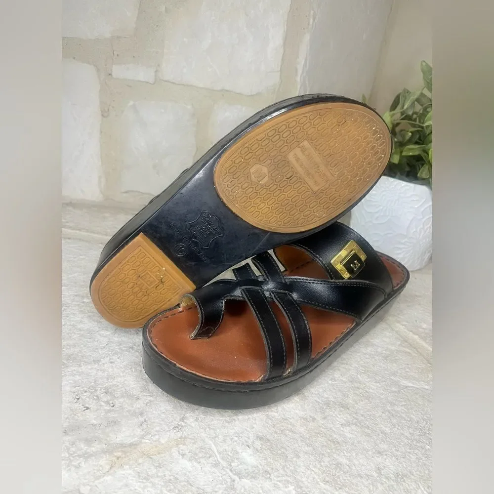 Al Mutrash Black leather toe ring slides sz 10